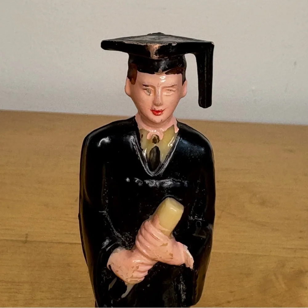 Vintage Plastic Cake Topper Male Graduate 1960s Black Gown And Cap 4